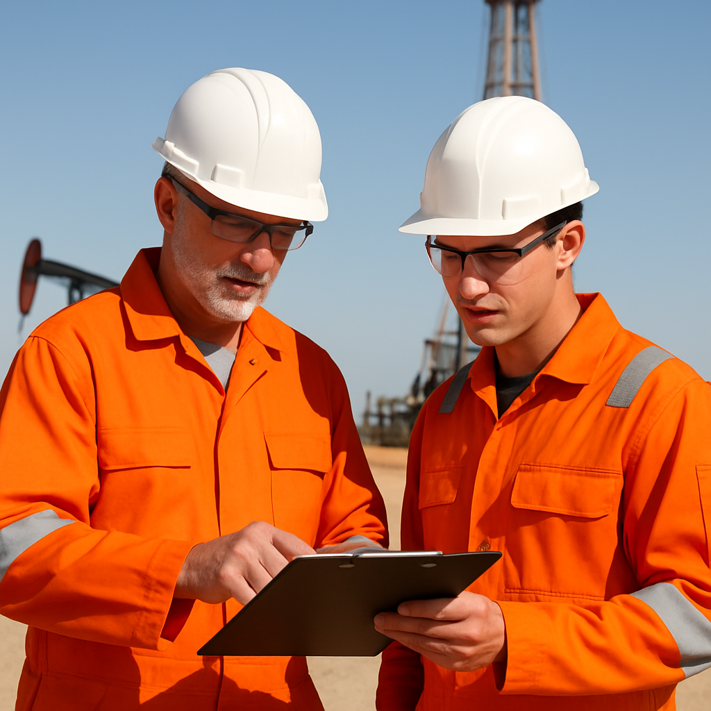 Engineers reviewing documents